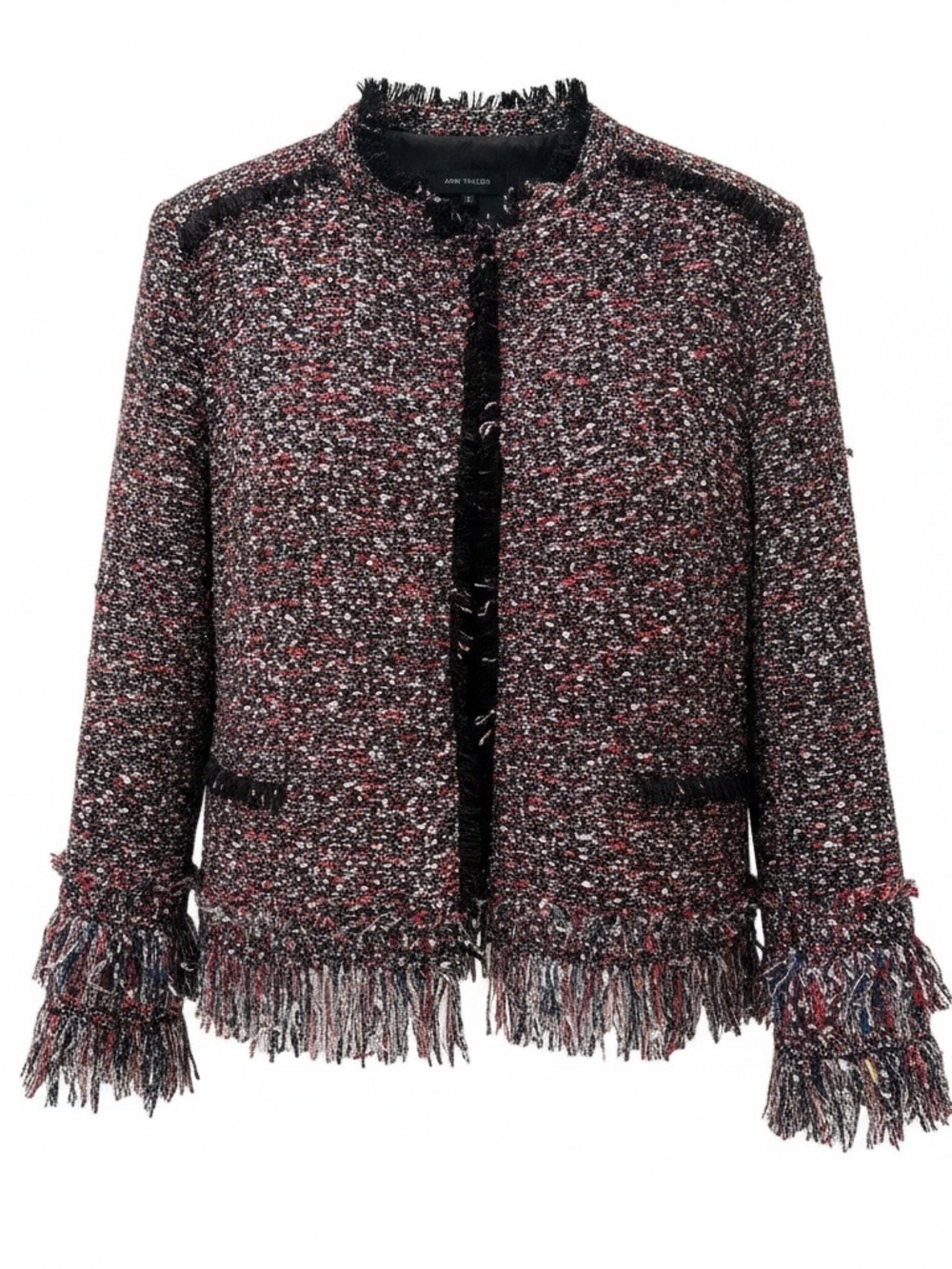 Ann Taylor Navy Multicolor Tweed Fringe Jacket